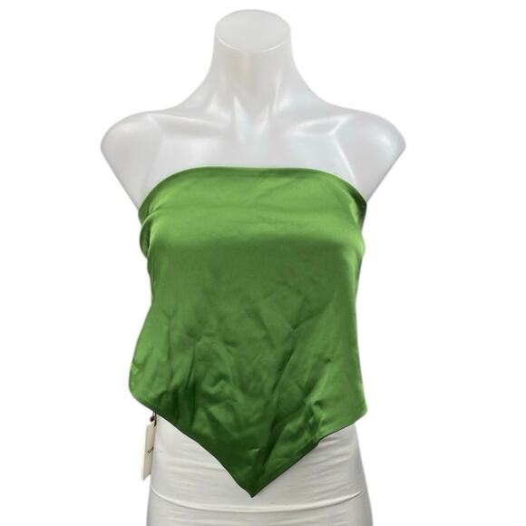 NEW Nanushka Green Silk Satin Strapless Tie Back Bandea Bustier Blouse Top OS - Picture 1 of 5